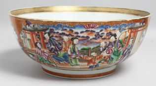 A LARGE CHINESE EXPORT HONEYCOMB GROUND PORCELAIN PUNCH BOWL, the exterior painted with two large