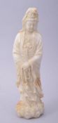 A CHINESE SOAPSTONE CARVING OF GUANYIN, 23.5cm.