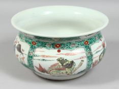 A CHINESE FAMILLE VERTE PORCELAIN PLANTER, in the Kang-Xi style, painted with panels depicting