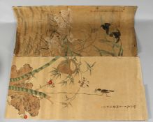 TWO CHINESE PAINTINGS ON PAPER, one depicting cranes, the other with birds in a bamboo tree, each