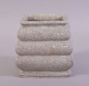 A CHINESE GE STYLE SQUARE FORM BRUSH POT, 11.5cm high.
