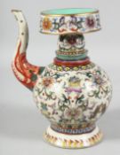 A CHINESE FAMILLE ROSE PORCELAIN WINE EWER with funnel cover, the body painted with auspicious
