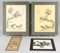 TWO CHINESE PAINTINGS ON SILK depicting birds and flora, each inscribed and with red seal mark,