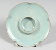 A CHINESE CELADON PORCELAIN CUP STAND in the Ru-ware style. 13cm diameter