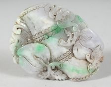A GOOD CHINESE JADEITE CARVING depicting stylised peach blossom. 10cm x 8cm
