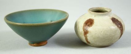 A SMALL CHINESE JUN STYLE BOWL, together with a small ancient pot, (2).