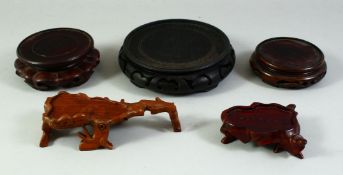 FIVE CHINESE HARDWOOD STANDS, various sizes, (5).