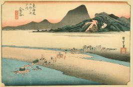ANDO HIROSHIGE (1797-1858) Japan, figures crossing a river, woodcut, 9.5
