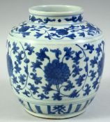 A CHINESE BLUE AND WHITE PORCELAIN JAR, the body painted with floral decoration, 17.5cm high.
