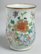A LARGE CHINESE FAMILLE ROSE PORCELAIN TANKARD, painted with colourful flowers and two crabs;
