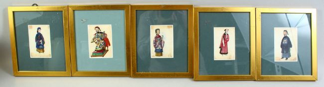 A SET OF FIVE FRAMED 19TH CENTURY CHINESE PAINTINGS ON RICE PAPER, each depicting an emperor,