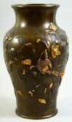 A FINE JAPANESE MEIJI PERIOD BRONZE AND MIXED METAL VASE, beautifully decorated with applied