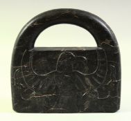 AN EGYPTIAN CARVED STONE WEIGHT, carved with various animals, the upper section in the form of a