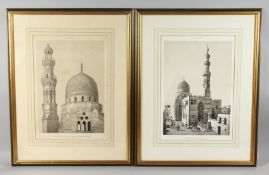 TWO LARGE ARAB ARCHITECTURAL PRINTS, each depicting a mosque, framed and glazed, both 77cm x 59.