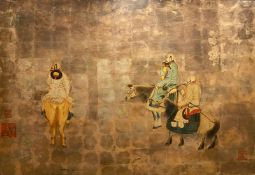 ATTRIBUTED TO NGUYEN VAN MINH (1930-2014) Vietnam 'Le Tam', Hunters with dogs, mixed media on lacqu