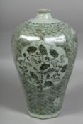 A CHINESE OCTAGONAL-FORMED MEIPING PORCELAIN VASE, the body decorated with two panels depicting