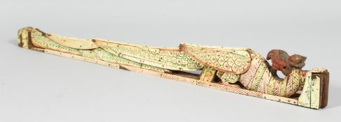 A FINE WOOD AND BONE OVERLAID FURNITURE ELEMENT, possibly Indonesian, modelled with exotic bird