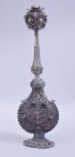 A FINE QUALITY 19TH CENTURY OR EARLIER TURKISH FILIGREE SILVER ROSEWATER SPRINKLER, with fine