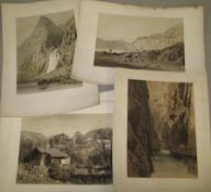 SWITZERLAND, coll'n of 9 tinted lithos by Ciceri after photographs by Martens, u/f., 16 x 22