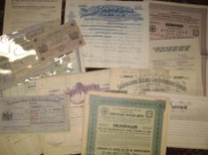 FINANCE & BANKING collection of early 20th c. share certificates (Russia, Rhodesia, Bukhara etc.)