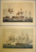 [NAVY] 2 h-col'd aquatints of naval battles, engr. by Sutherland after Whitcombe, u/f, card