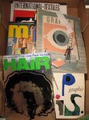 Box of Art and Textiles magazines (Q).