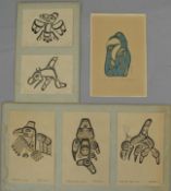 NATIVE ART, coll'n of prints, titled and signed, 3 by BILL REID, dated '72, mounted on card, each