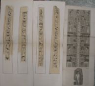 [EGYPT] 2 folding watercolours of obelisks 27 x 10 each, u/f., & an 18th c. engraving (3).