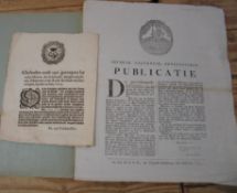 [DUTCH INTEREST] 2 x broadsides dated 1654, 1795, Antwerp & Le Haag (2).