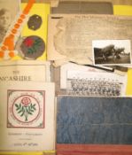 WWI & WWII, small q. of WWI ephemera relating to the Lancashire regiment, plus WWII personal diary