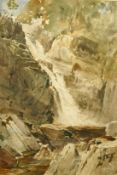 Attributed to Edwin John Ellis (1842- 1895) British, A waterfall, possibly Wales, watercolour with