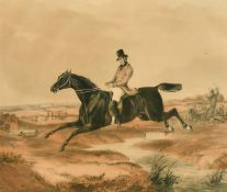 After William Shayer, a pair of 19th Century lithographs of gentlemen riding, in verre eglomise