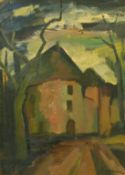 Mid-20th Century French School, a view of a village road, oil on board, indistinctly signed, 18