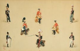 Reginald Wymer (1849-1935) Vignettes in the dress of the 9th Lancers, watercolour, initialed and