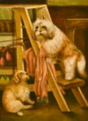 20th Century School, A scene of playful dogs in an interior, oil on panel, signed G. Metsu, 9.5