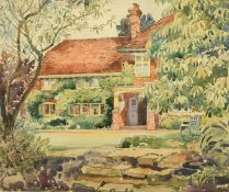 Adrian Bury (1891-1991) 'Summer Hill', a view of a house and garden, watercolour, signed and dated