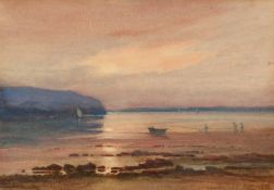 J.C. Salmon, A moonlit coastal scene with figures and boats, watercolour, signed, 6.5