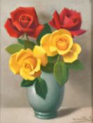Robert Louis Raymond Duflos (1898-1929) French, A still life of red and yellow roses in a vase,