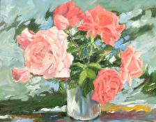 Cressent, 20th century French, a still life of pink flowers, oil on canvas, signed, 19.75