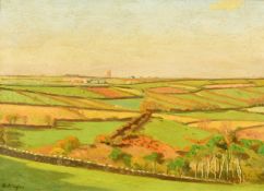 Robert Morson-Hughes (20th Century) A building in a rural landscape, oil on board, signed, 10