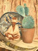 Colette Demeilliers, Mid-20th Century, French, 'Nature Morte au Cactus, oil on board, signed,