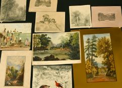 A mixed collection of 19th Century watercolours and drawings removed from scrap albums, various