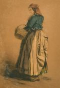 A group of 3 19th Century French School watercolour and pencil studies of French female figures,