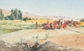 Eileen Trench, circa 1925, Brahui Nomads, India, watercolour, signed, 11.5