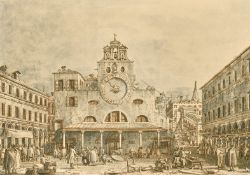 Two prints of Venice after Old masters, buildings with figures 12