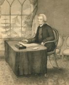 19th Century, a gentleman seated at a desk, pencil and watercolour, 11