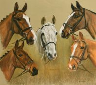 Mary Browning (20th Century) British, head studies of five horses, pastel, signed and inscribed
