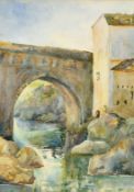 Margaret Evelyn Le Poer Power (b. 1898) a Continental view of a bridge over a river, 13.5
