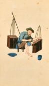 A pair of 19th Century Chinese drawings of figures at work, watercolour on rice paper, 10.5