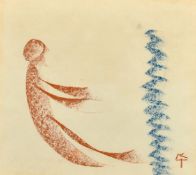 Follower of Marc Chagall, A floating figure, crayon drawing, initialed, 9